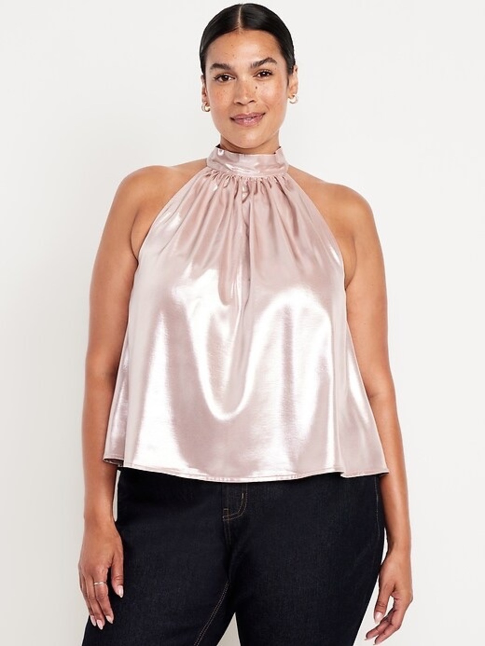 NWT! Old Navy Pink Satin Shine Halter Top Sleeveless Blouse Size Large
